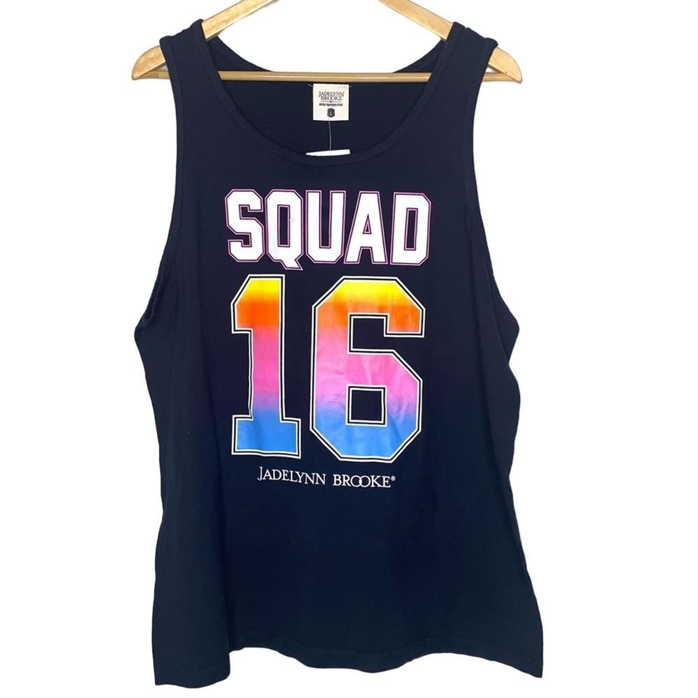 NWT Jadelynn Brooke Black SQUAD Muscle Tank Top Size Large !